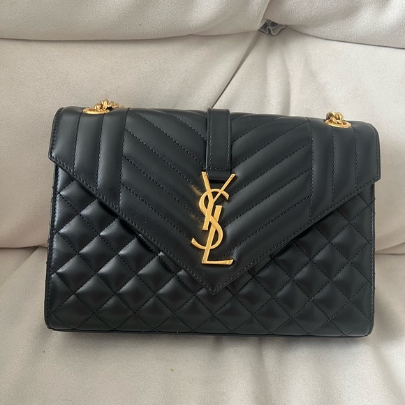 Yves Saint Laurent Black Chevron Shoulder Bag with Gold Chain - Picture 1 of 11